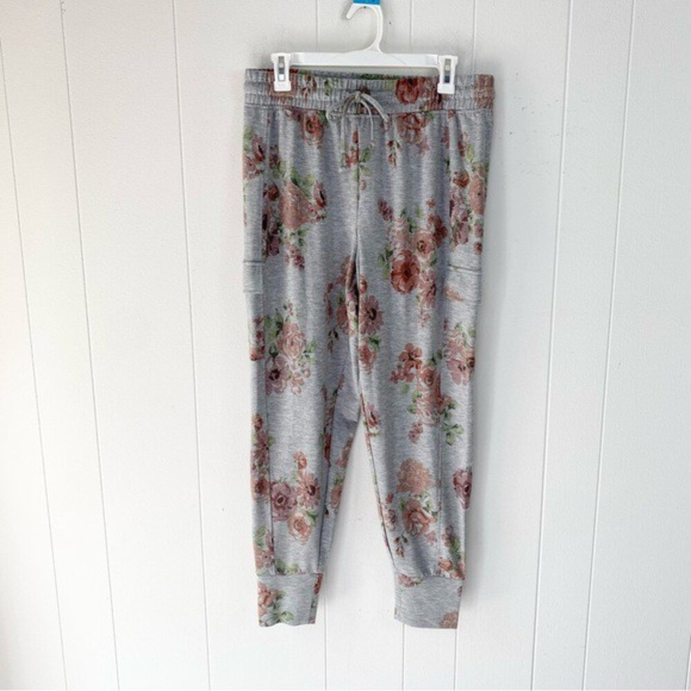 Live Well Lounge Gray Floral Jogger Pants size M